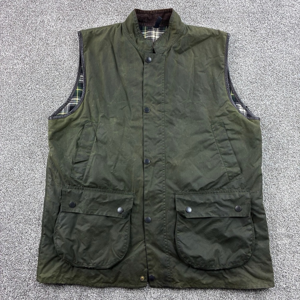 Barbour Westmorland Vest Mens XL Green Waxed Cotton Hunting Gilet A220